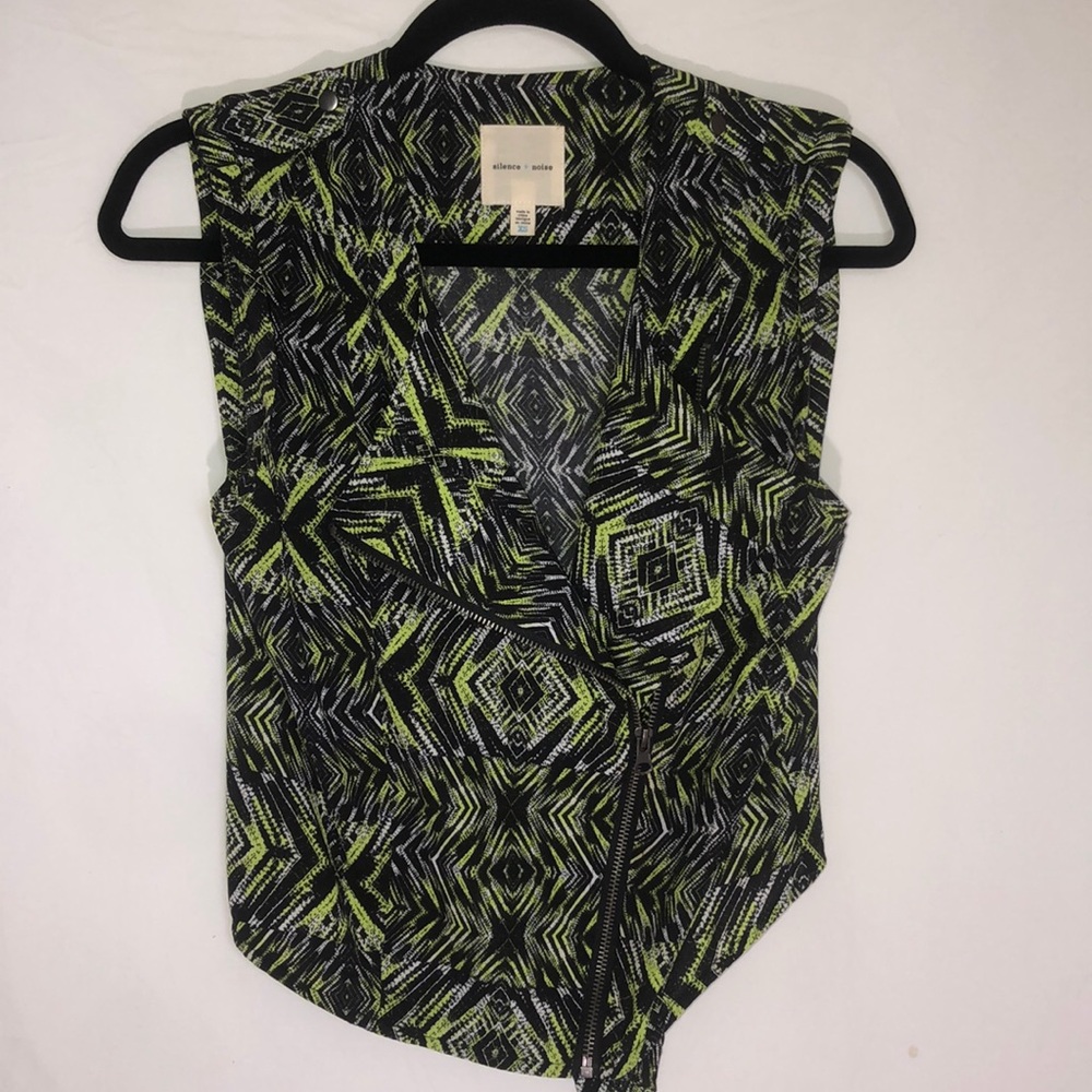 Black, neon green& white zip up vest